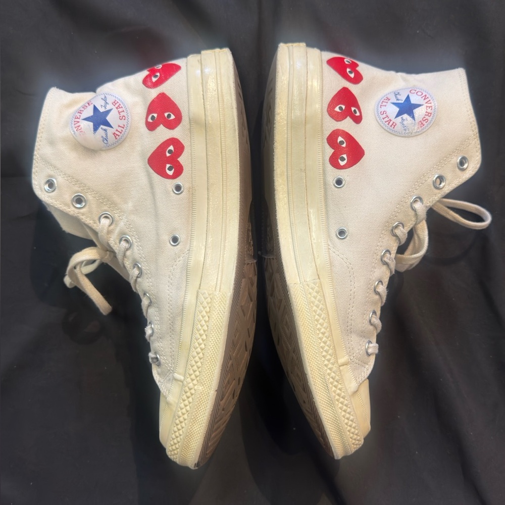 Comme Des Garçon Converse Chuck Taylor High-Tops with Red Hearts - Picture 2 of 6